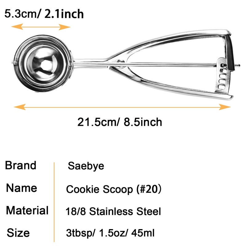 Saebye Large Cookie Scoop. 3 Tbsp Cookie Scoops for Baking, Cookie Dough Scoop, Cupcake Scoops, 2 3/32 inches / 53 mm Ball, 18/8 Stainless Steel, Secondary Polishing - Image 2